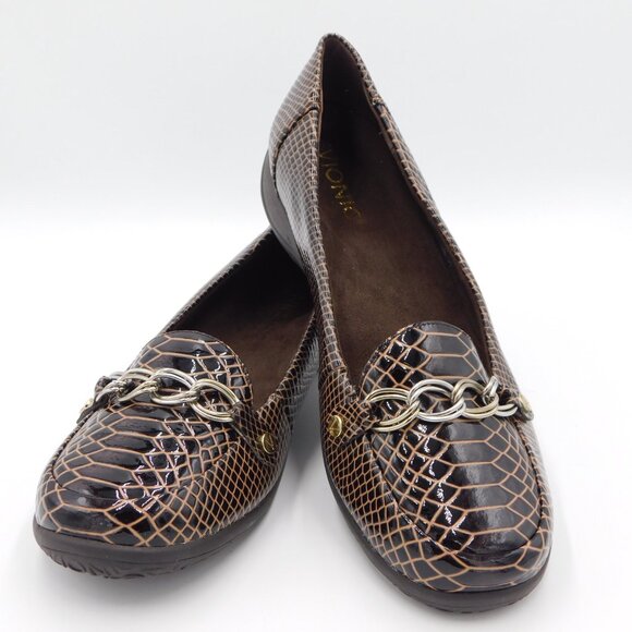 Vionic Brown Patent Leather Faux Croc Embossed Alda Loafers | EUC | 8 Wide - Picture 12 of 12